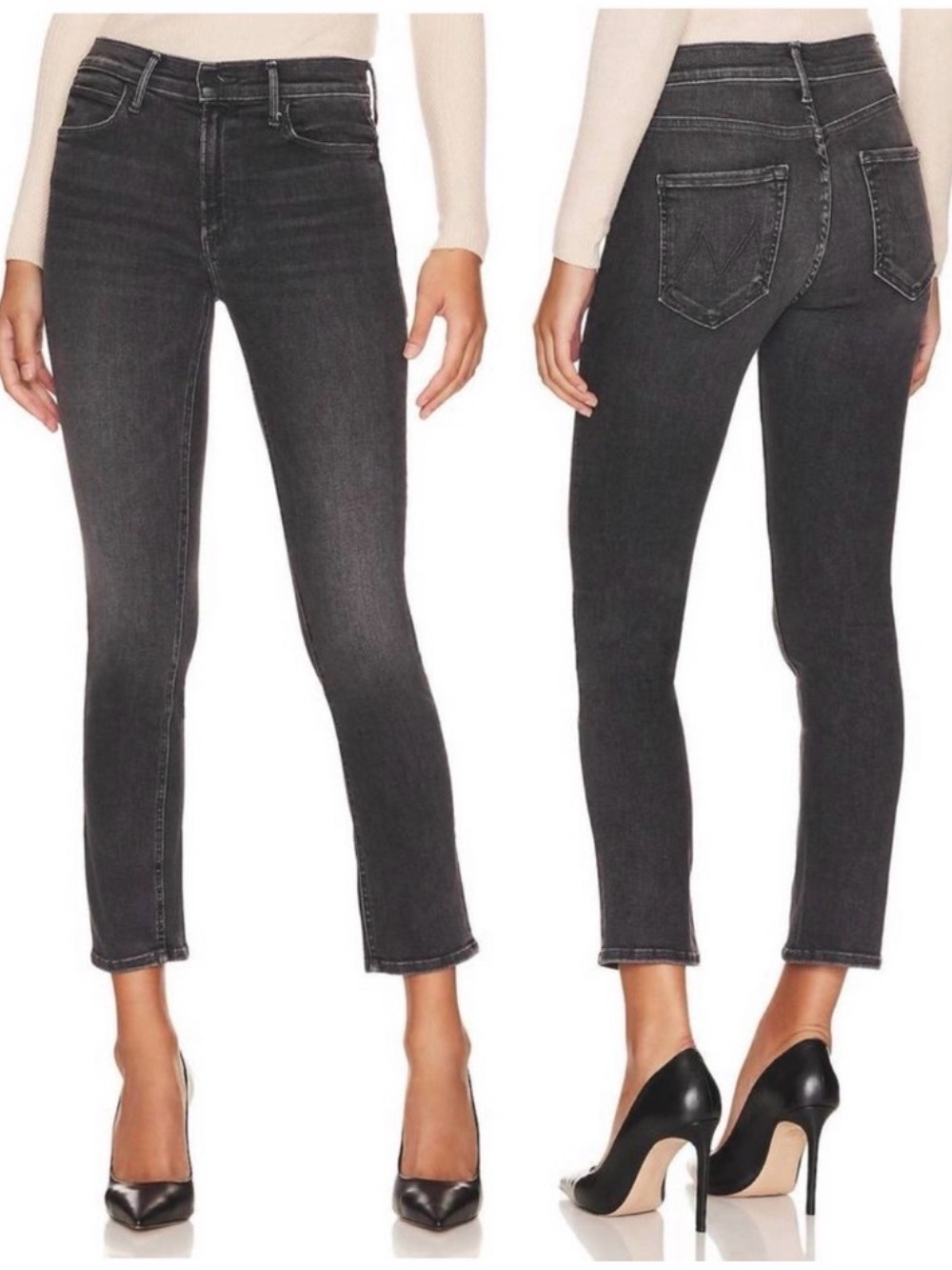 Mother Mid Rise Dazzler in The Night Is Watching 27 Stretch Black Gray Denim - Picture 1 of 16